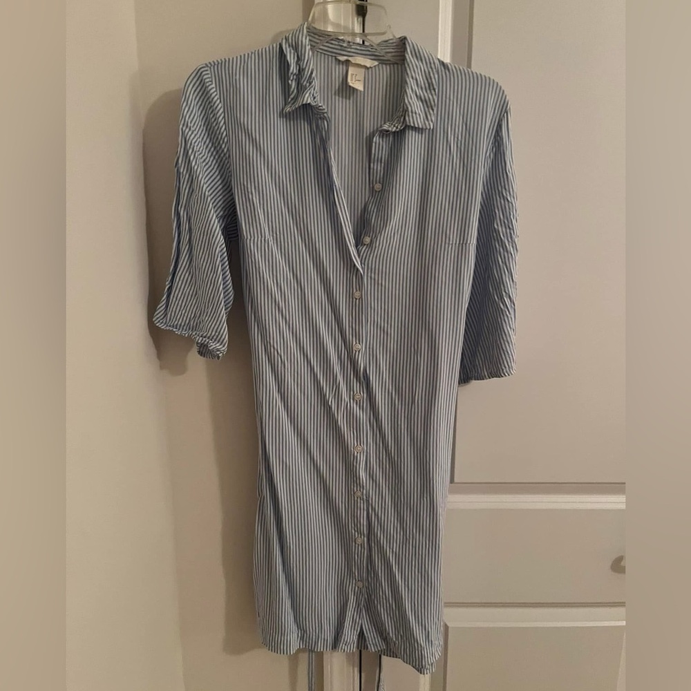 H&M Blue Striped Long Sleeve Dress